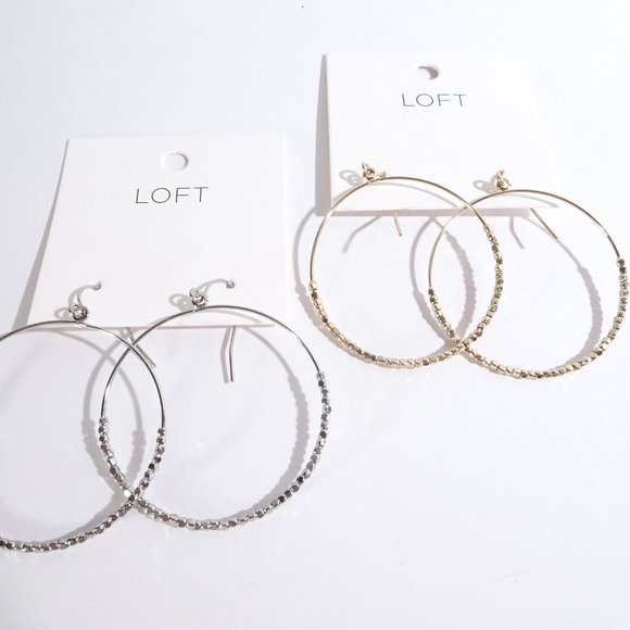 Ann Taylo LOFT Shimmer Hoop Drop Earrings NWT $24.50 Set of 2 silver and Gold - Picture 2 of 5